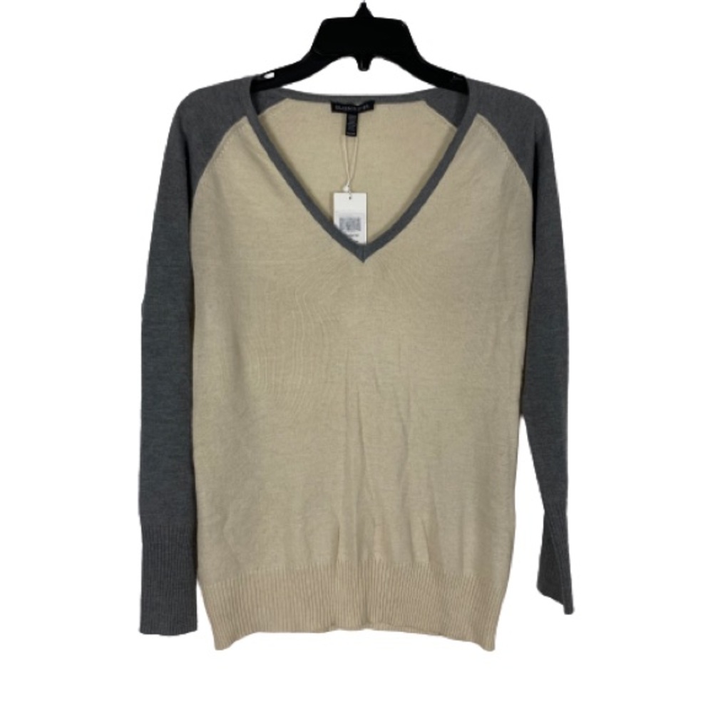 Eileen Fisher V-Neck Knit Sweater ivory gray XS